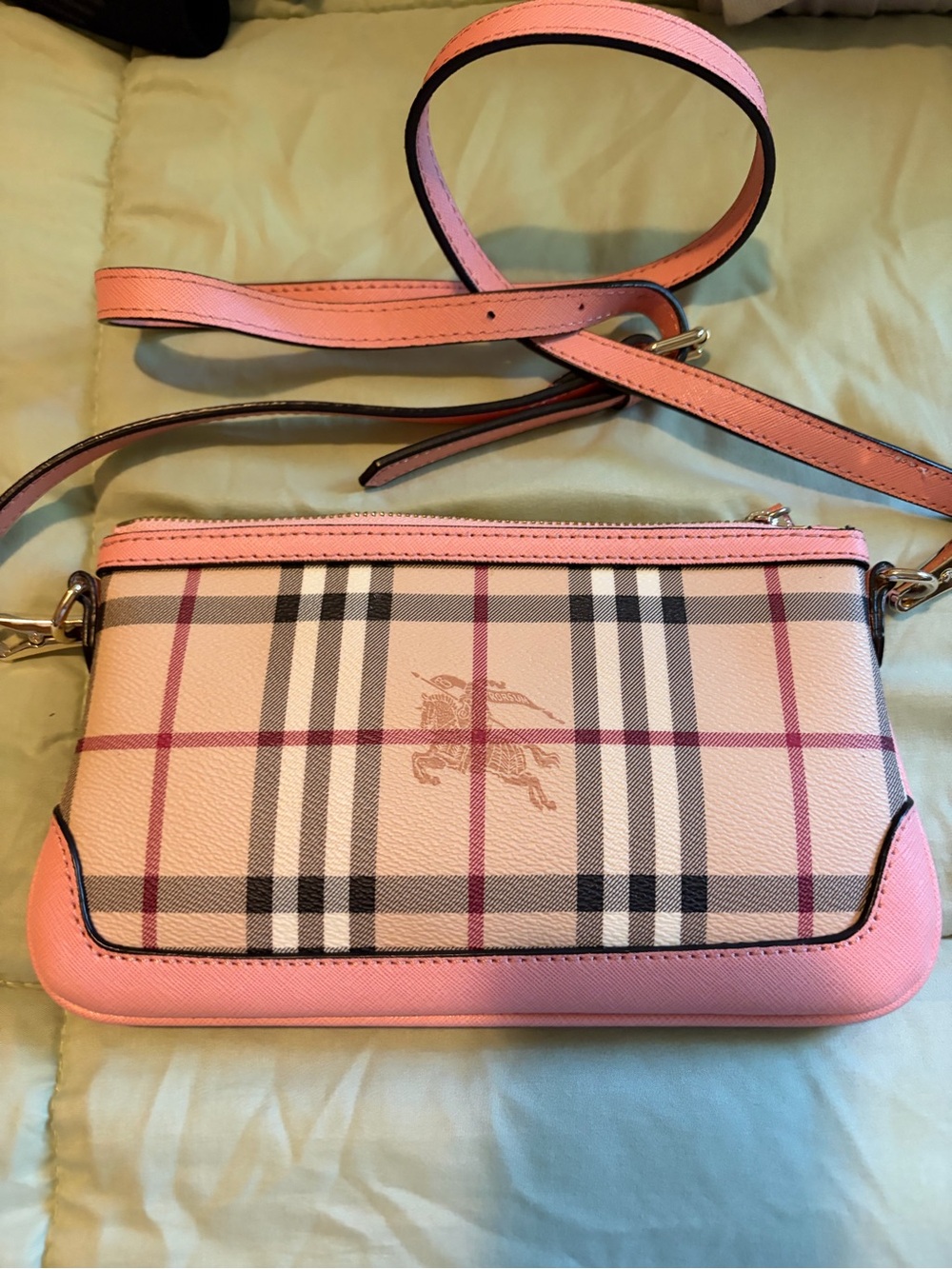 Burberry Pink Check Crossbody Bag with Equestrian Motif